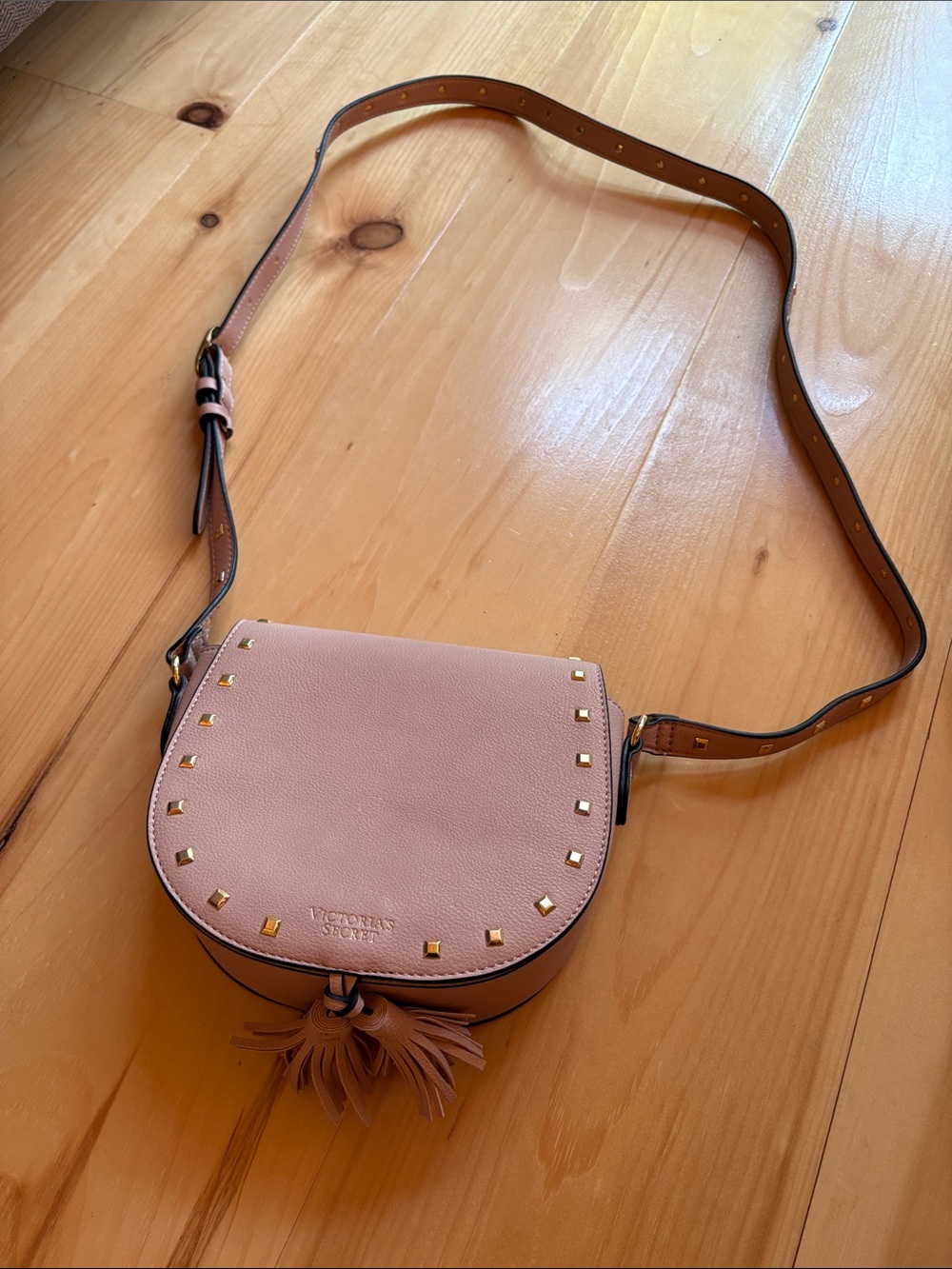 Victoria's Secret Blush Pink Studded Crossbody Saddle Bag